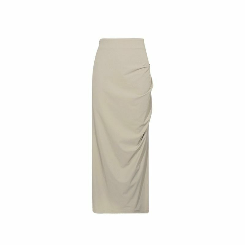Женская плиссированная юбка с разрезом, однотонная длинная юбка в винтажном стиле, приталенная повседневная юбка в Корейском стиле, Y2k