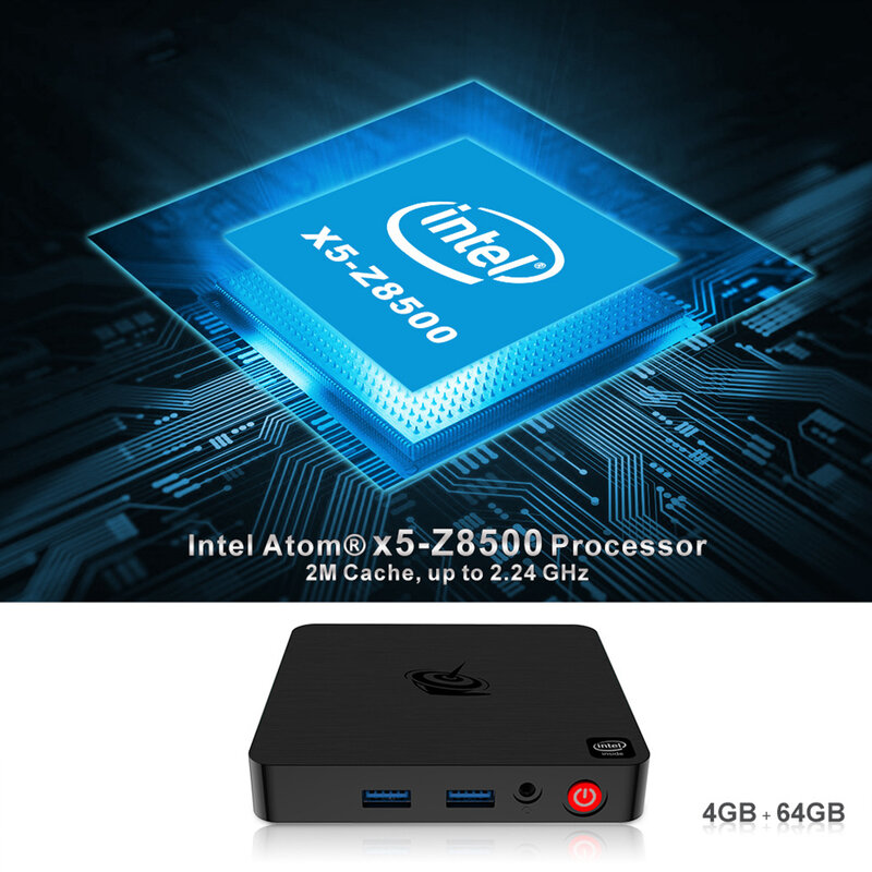 Mini Desktop Computer Quad Core Mini PC 4K 4 64G USB 3 0 Computer Replacement for Intel Atom x5-Z8500  EU Plug