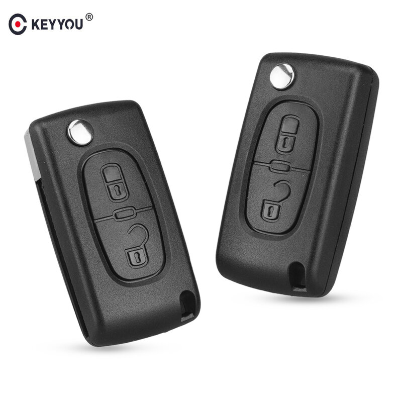 KEYYOU 2 Buttons Flip Folding Key Case Blank Shell For Peugeot 107 207 307 307S 308 407 607 2BT
