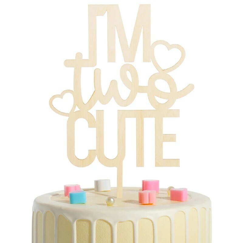 1pc Wooden Cake Topper Birthday Cake Decoration Two/I M Two CUTE/two Wild/Balloon Shape Letter Wood Cake Insert Party Supplies