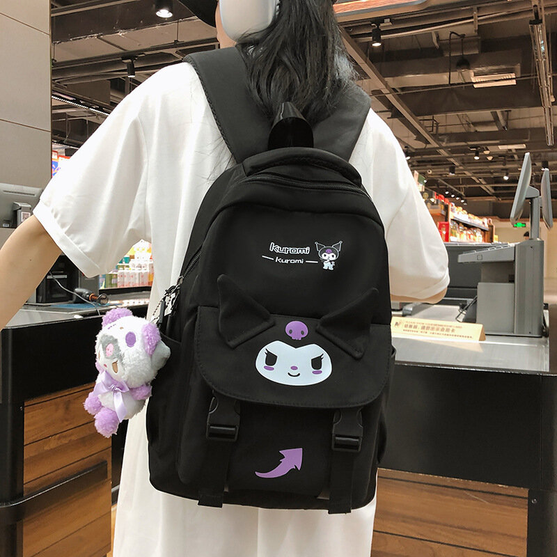 Sanrio-mochila de dibujos animados para niños, Bolsa Escolar impermeable de nailon de alta capacidad, con colgante, periféricos de Anime, regalos para niños, 26x15x40 Cm