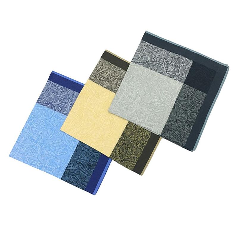 3 PCS Jacquard Pattern Handkerchiefs Cotton Pocket Square Hankies 16x16"