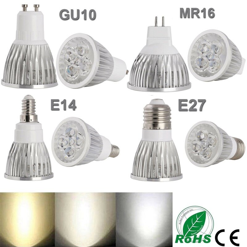 Bombilla LED GU10 MR16 E27 E14 para el hogar, foco cálido/Netural/blanco frío, 265V, 110V, 85-220V, 9W, 12W, 15W