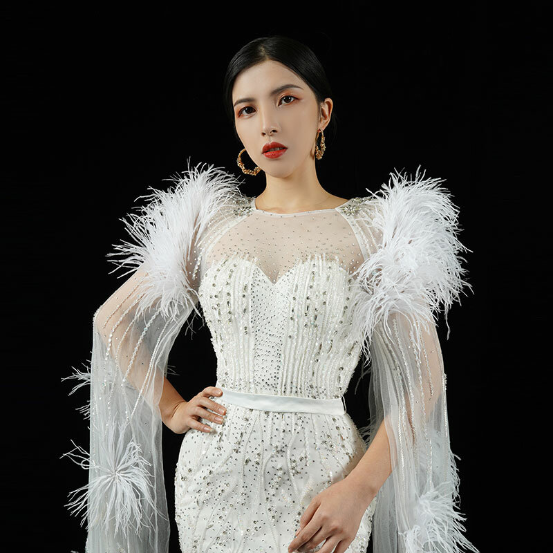 Женское вечернее платье-русалка, Белое Облегающее платье с рукавами-фонариками, длинная юбка для выпускного вечера, модель H1380, 2024