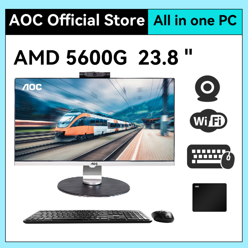 AOC-ordenador todo en uno de 23,8 pulgadas, AMD, 5600G, 16G, 512G, ajuste para juegos de escritorio, AIO, para casa y oficina