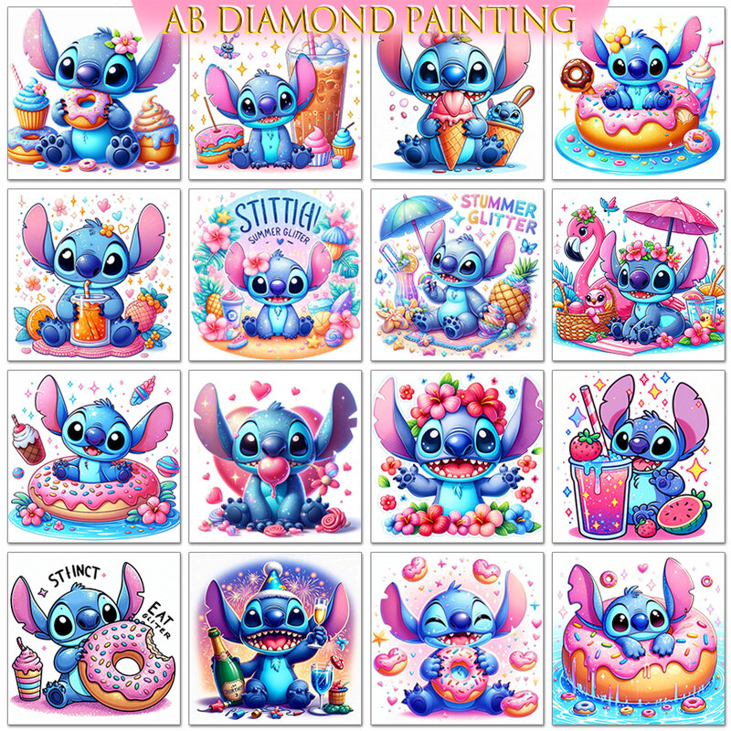 Disney-Stitch Pintura Diamante Set, Lilo Stitch, Desenhos Animados, Full DIY, Broca Bordados, Mosaic Donut, Fantasia, Presente Handmade, AB
