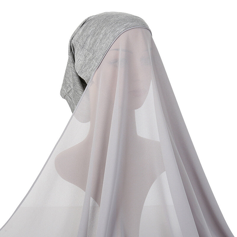 Instant Chiffon Hijab Met Undercap Mode Effen Kleur Chiffon Hoofd Wraps Onder Sjaal Caps Moslim Mode Bandage