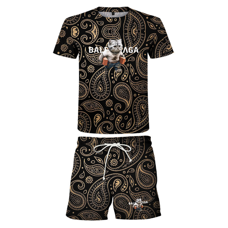 2024 summer fashion men's short-sleeved T-shirt sweatpants two-piece casual sports running suit