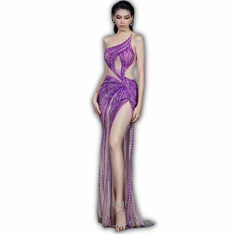 Роскошное женское прозрачное асимметричное длинное платье, сексуальное вечернее платье для выпускного вечера в стиле знаменитостей на день рождения, платье для фотосессии Feiniao