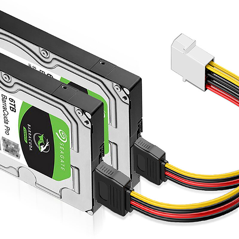 Male To Female Molex SATA Extension Cord IDE Molex 4 Pin To SATA 2 Serial HDD Power Adapter Cable Hard Drive Connector