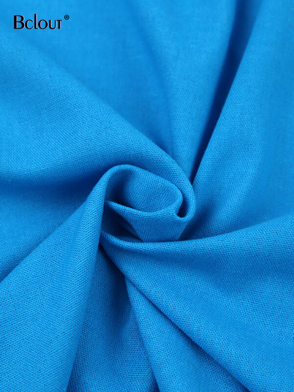 Комбинезон Bclout женский льняной, пикантный Повседневный модный трапециевидный короткий костюм с О-образным вырезом, с оборками, для отпуска, голубой цвет