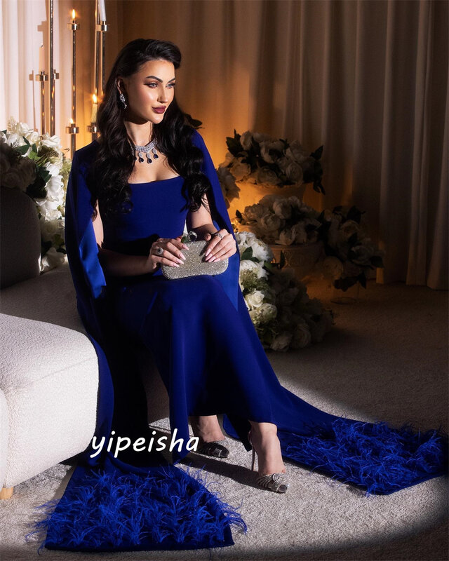 Evening Prom Dress Saudi Arabia Jersey Feather Draped Pleat Prom A-line Square Collar Bespoke Occasion Gown Midi Dresses