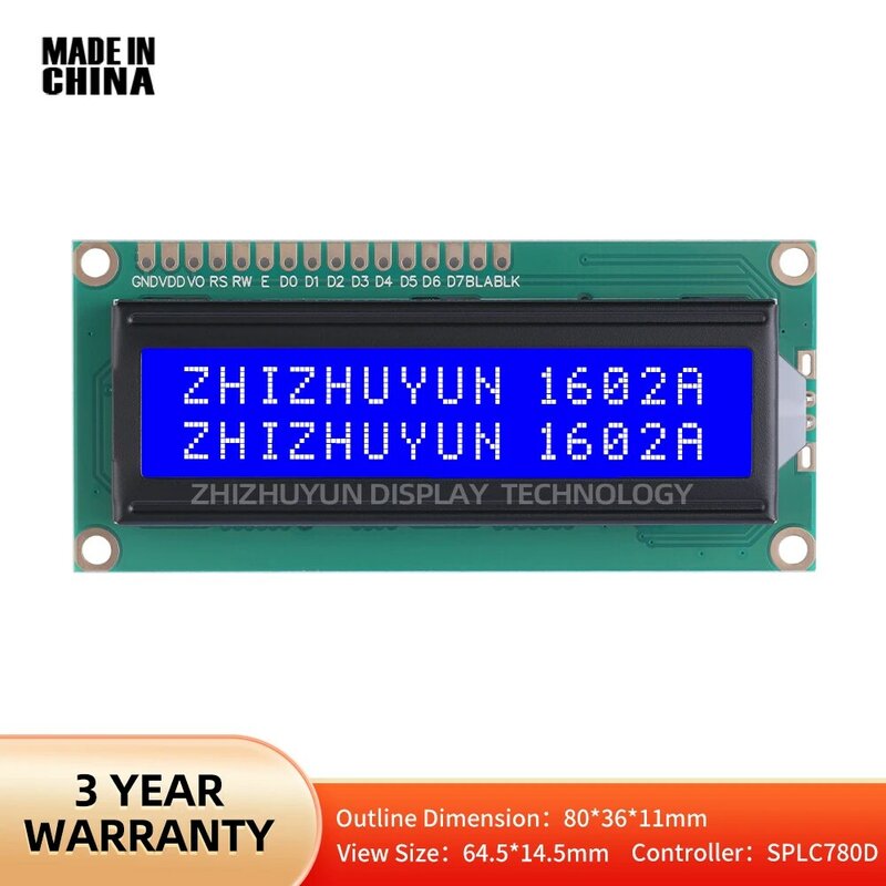 80*36 Direct Deal 1602A Characters Blue Membrane English LCD Display Screen LCD Screen Grouping Multiple Languages