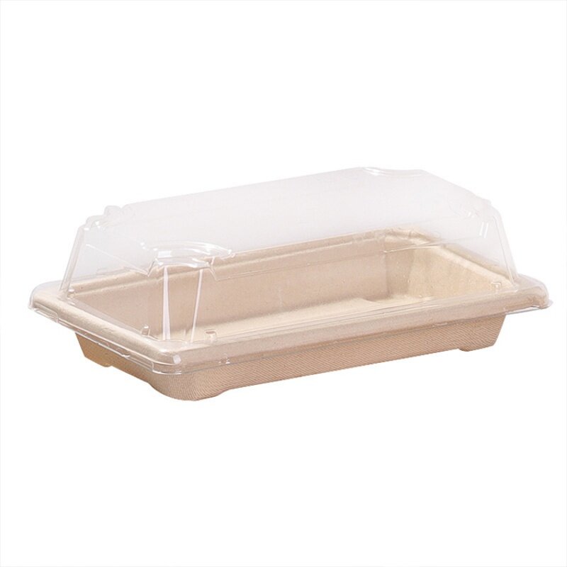 Caja de embalaje para llevar desechable, producto personalizado, rectangular, degradable, sushi japonés, pulpa de sashimi, bandeja de caña de azúcar