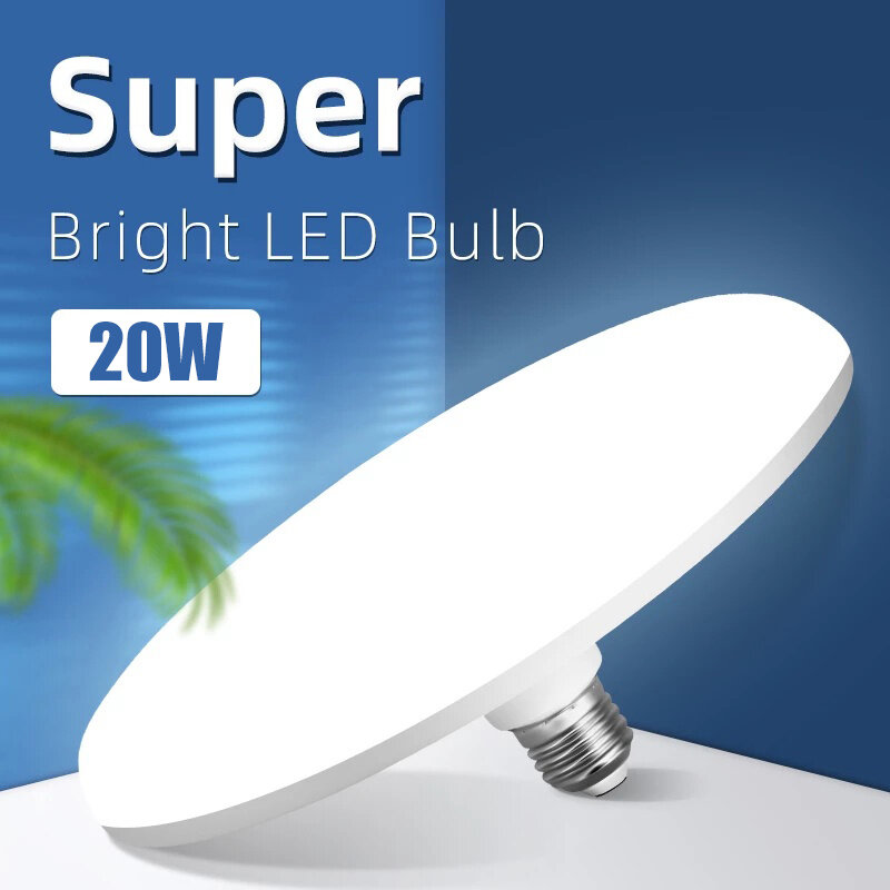 E27 bombilla LED, lámpara superbrillante de 20W y 220V, luces Led UFO, iluminación blanca para interiores, lámparas de mesa para garaje
