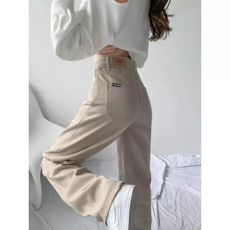 سراويل جينز مستقيمة فضفاضة غير رسمية للنساء ، جينز واسع الساق عالي الخصر ، ملابس الشارع الكورية ، كوت كلاسيكي ، مقاس كبير 5XL