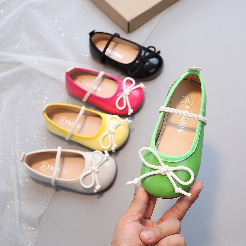 Zapatos de princesa para niña pequeña, zapatillas planas de Ballet con lazo de Color caramelo, con banda elástica ligera, para otoño