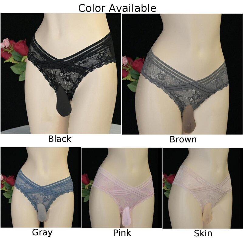 Mens Sheer Mesh Perspective Briefs Sexy Cock Pouch Sissy Underpants Lace See Through Panties High Stretch Erotic Lingerie