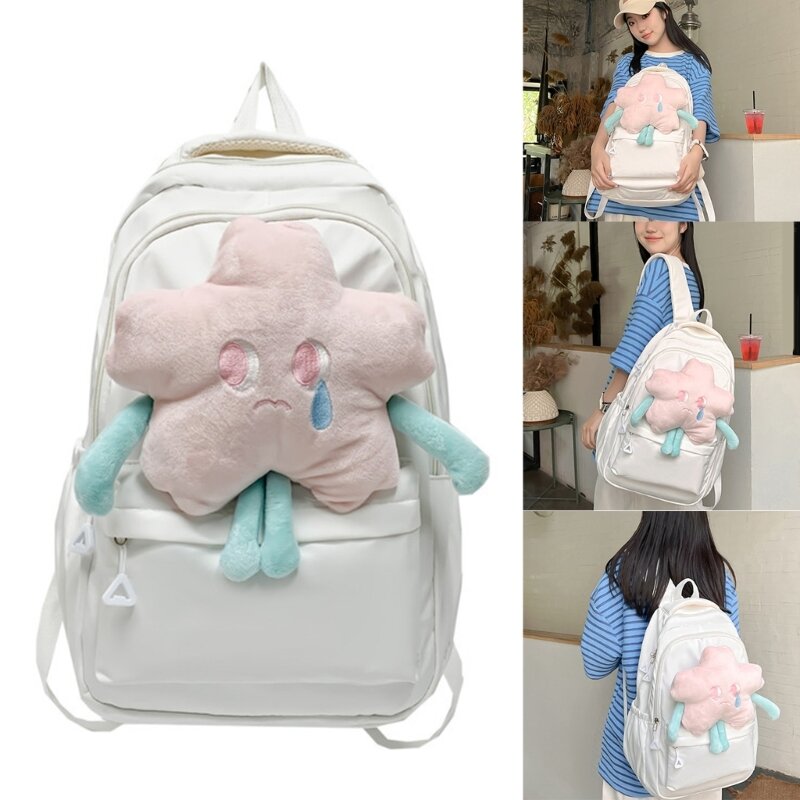 Mochila escolar elegante y bonita de estilo japonés, bolso escolar de nailon con decoración de estrellas, mochila para ordenador