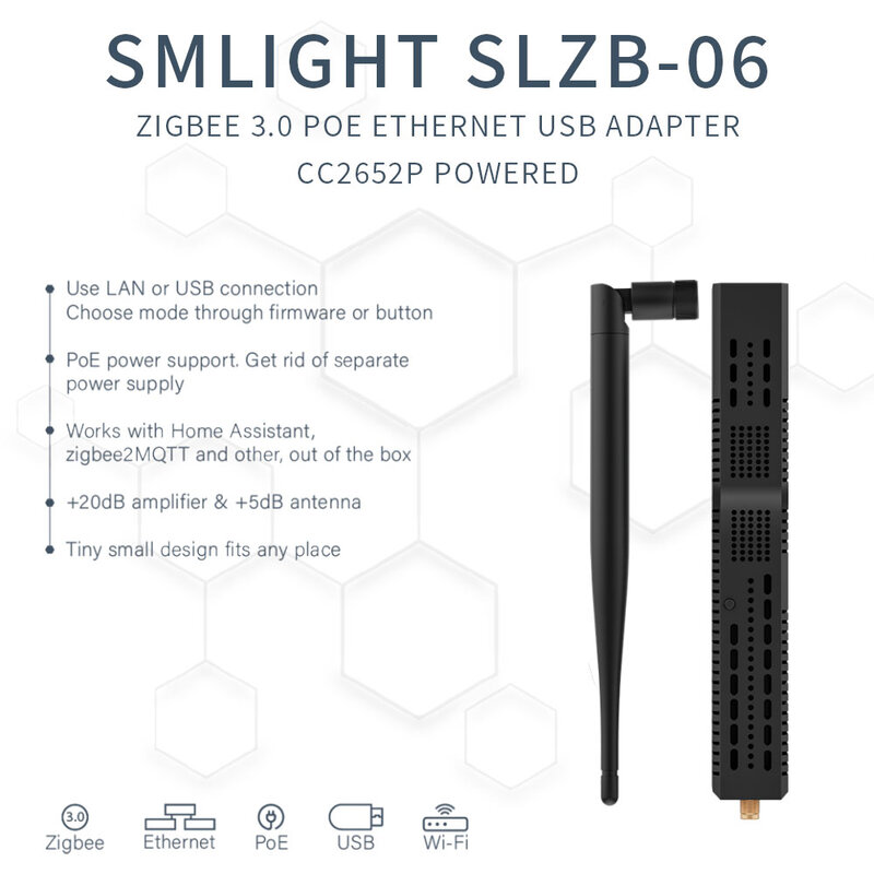 Zigbee 3.0 to Ethernet SMLIGHT SLZB-06 USB,and WiFi gateway coordinator with PoE, works with Zigbee2MQTT, Home Assistant, ZHA