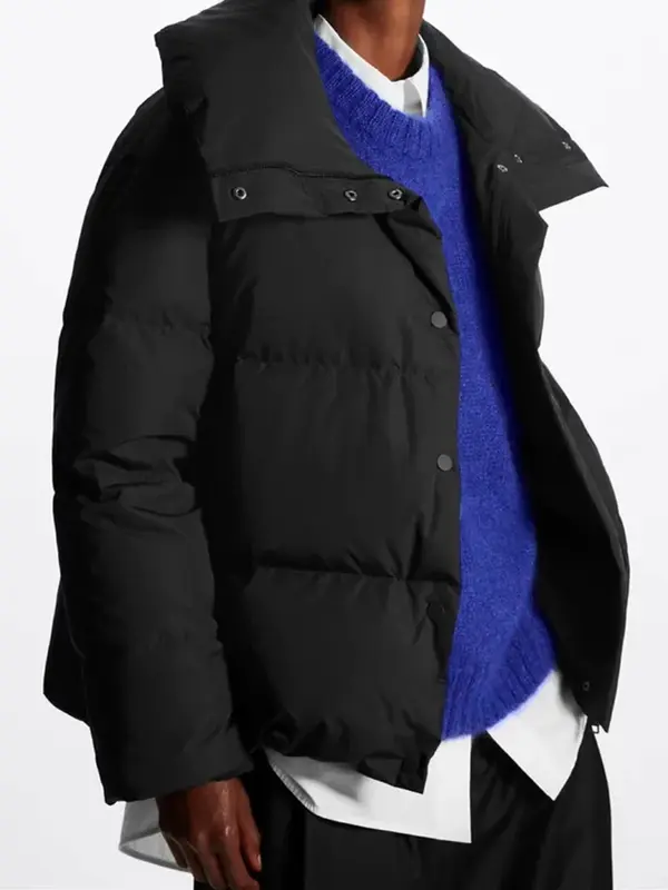 여성용 단색 터틀넥 다운 재킷, 두꺼운 싱글 브레스트 코트, 캐주얼 루즈 웜 코트, 겨울 신상