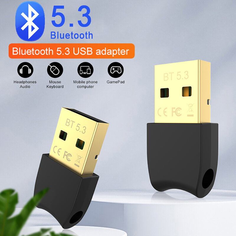 USB Bluetooth 5.3 adaptador, receptor de áudio, transmissor, dongle, apto para PC, laptop, alto-falante sem fio