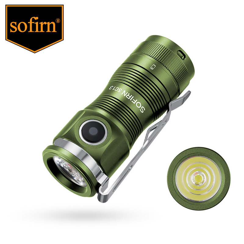 Sofirn SC13 Green SST40 LED 1300lm Tactical 18350 Rechargeable Flashlight 6000K Keychain Emergency Torch Led Light with Magnetic
