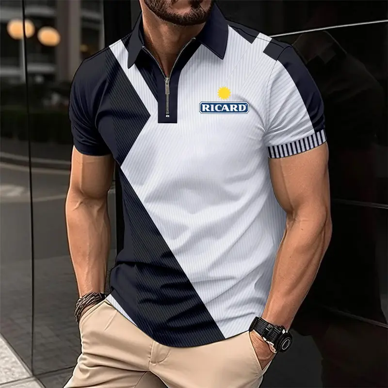 Ricard print 2024 new Men's golf shirt Sweatshirt High-end men's clothing lapel T-shirt for men breathable European size shirt