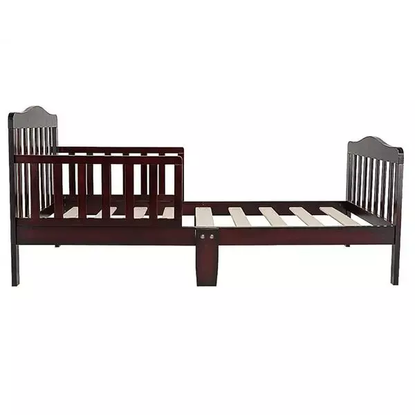 Children Bed Wooden Baby Toddler Bed Children Bedroom Furniture with Safety Guardrails Espresso Safe Stable Convenient Durable