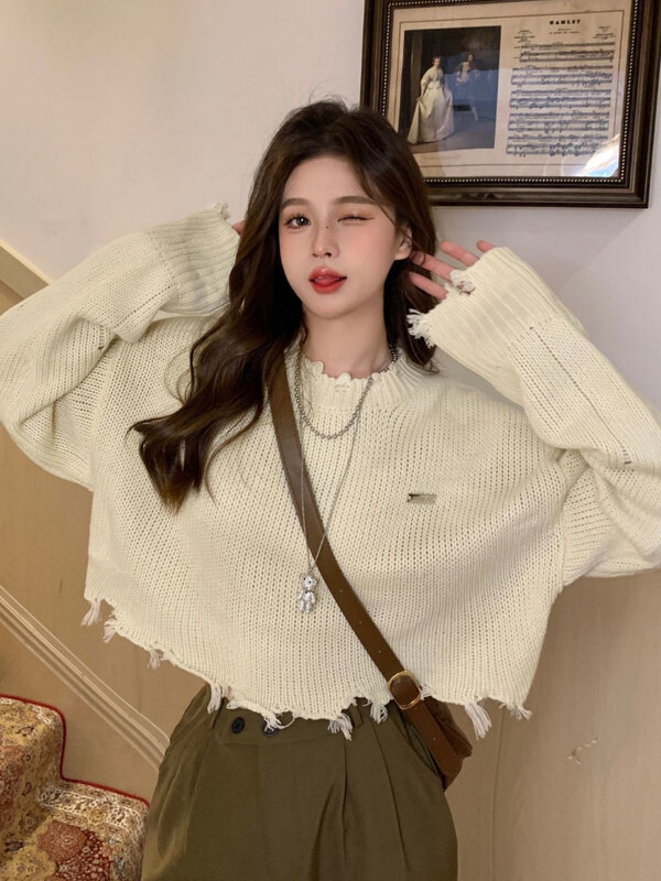 女性のための大きなニットのセーター,韓国のファッショナブルなスカート,柔らかい服