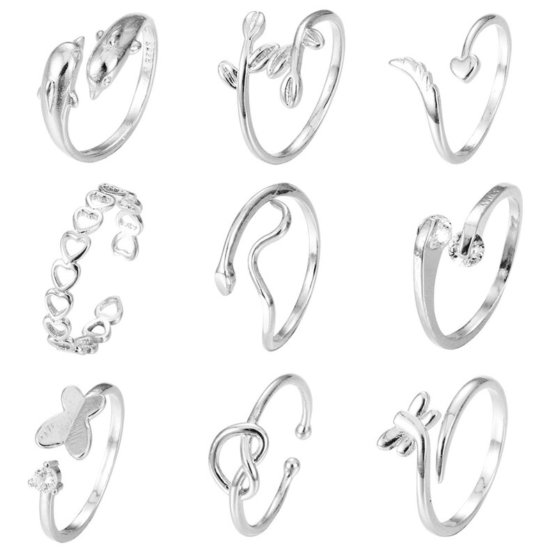 Anéis ajustáveis para mulheres, hipoalergênico, conjunto de anéis abertos do dedo do pé, jóias de praia, cuidado, 9 peças
