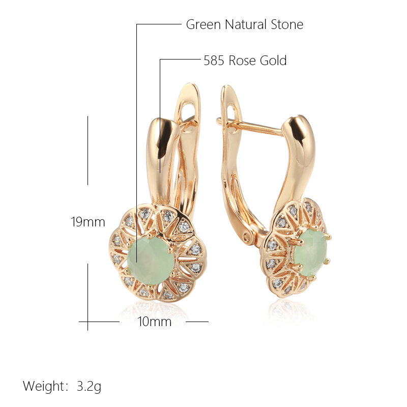 SYOUJYO Lake Green Natural zircone orecchini pendenti per le donne 585 gioielli da sposa Color oro rosa classico orecchino inglese alla moda