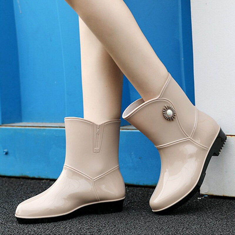 Sepatu Bot Hujan Awet Antiselip PVC Luar Ruangan Modis Sepatu Air Wanita Potongan Rendah Kasual Mode Sepatu Bot Hujan Potongan Rendah