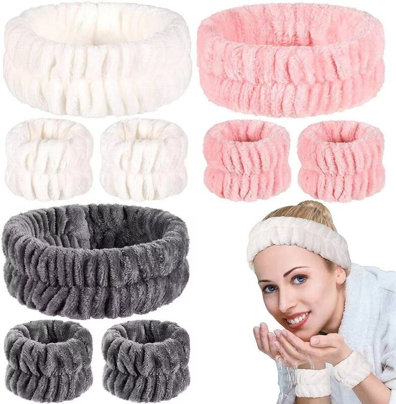 Face Wash Wristband Set para Mulheres, Headband impermeável absorvente, Maquiagem Hair Bands