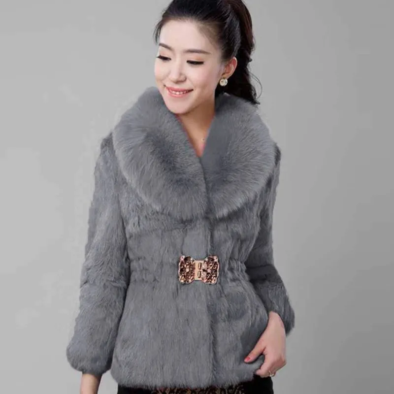 여성용 짧은 겨울 제한 모피 코트, 두꺼운 모피 칼라, 허리 재킷, 퓨어 컬러, 4XL 아우터, 2023 신상 패션
