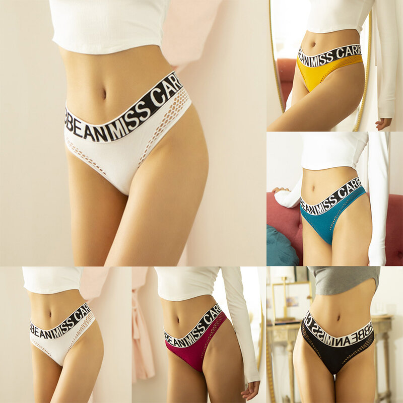 Women Sexy Underwear Elastic Thong G-string Panties Mesh Hollow Sports Lingerie Soft Comfortable Breathable Underpants Briefs
