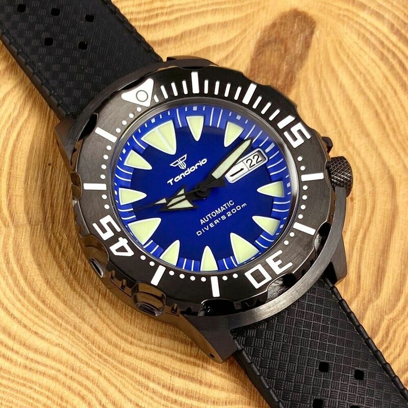 Мужские автоматические часы Monster NH36A с синим циферблатом для дайвинга 20 атм, сапфировое стекло AR 42 мм
