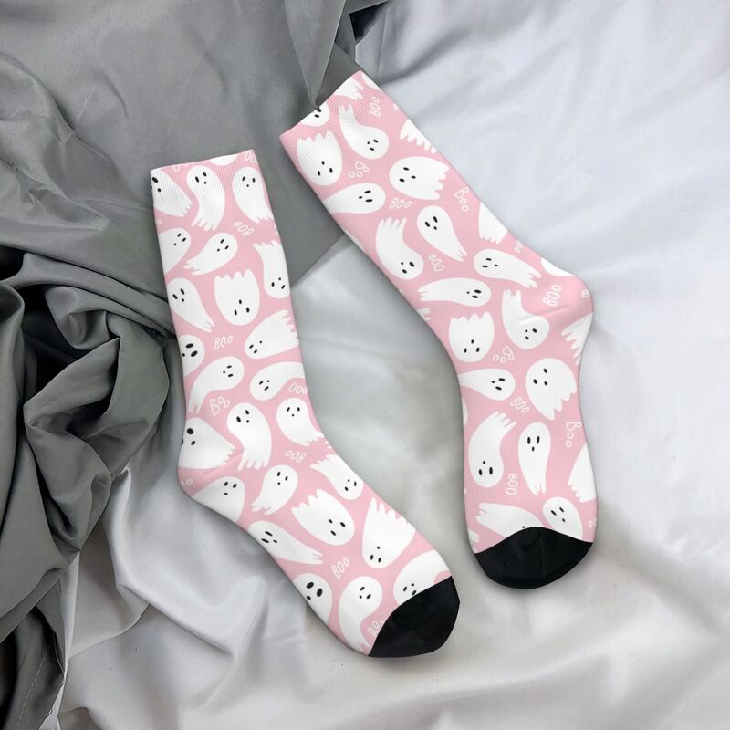 Unisex Halloween Ghost Sweat Absorbing Basketball Socks, Quente, Humor, Rosa, Fofos, Inverno
