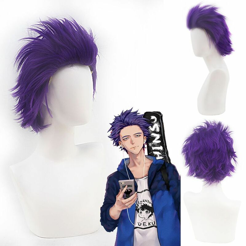 Male anime short purple beauty pointed afro cosplay High Temperature Fiber Headband Synthetic Wigs Pelucas Hair Daily Party Use