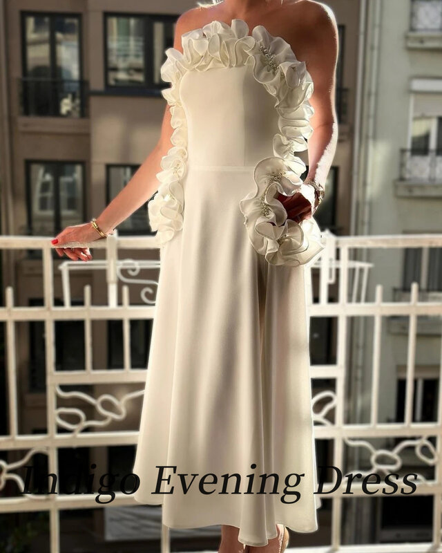 Indigo Evening Dresses Strapless Ankle-Length Women Beading Tiered Formal Occasion Dress 2024 فساتين للحفلات الراقصة