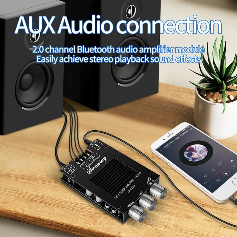Placa amplificadora de potencia de Audio, módulo estéreo de 150W x 2 TDA7498E, ajuste de graves agudos, Bluetooth 5,0, aplicación de disipador de calor de doble canal