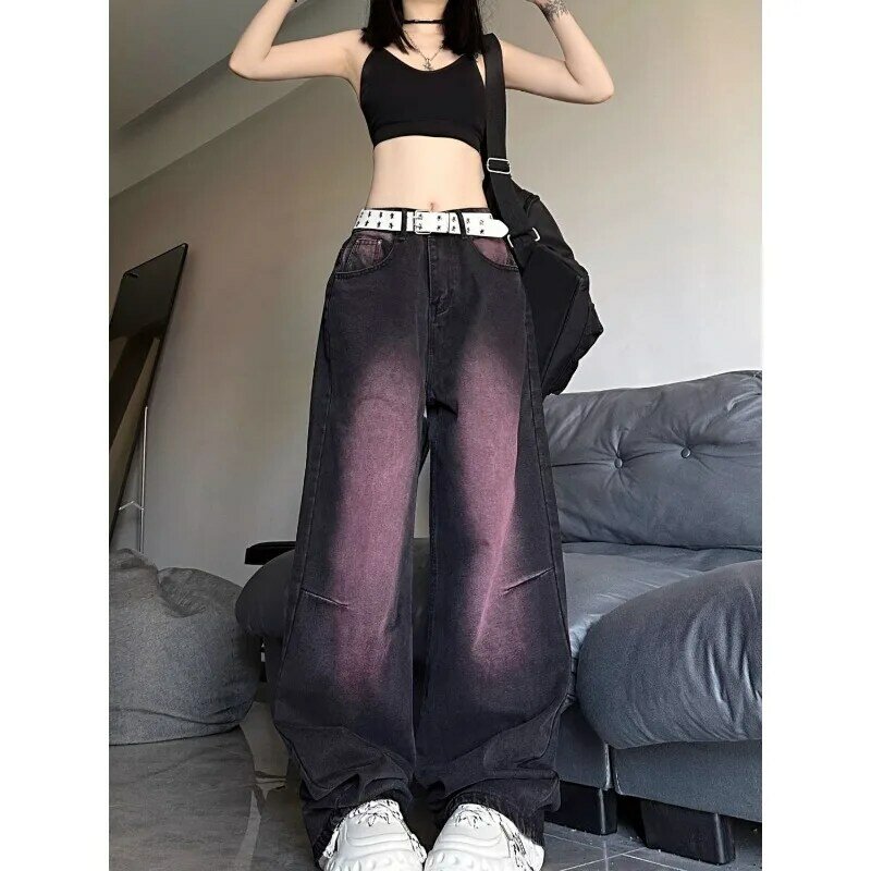 Deeptown Y2k Baggy Purple Jeans Vintage Harajuku Oversized Distressed Denim Cargo Pants Casual Korean Wide Leg Trousers America