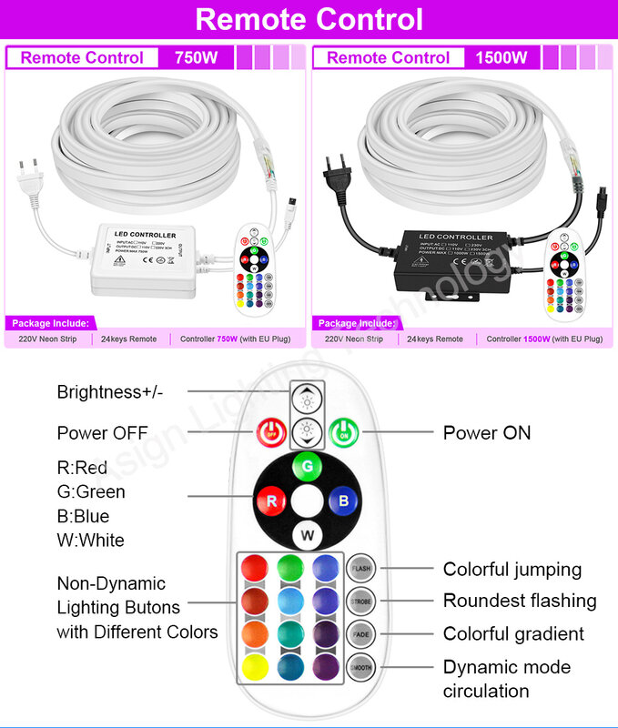 Tira de luces LED de neón para decoración del hogar, cinta de luz inteligente con Wifi, 220V, RGB, regulable, 1500W, 750W, 5050, IP67