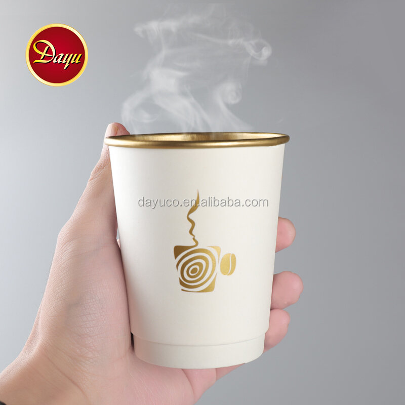Double Wall Paper Cup com tampas, Descartável Takeaway, Impresso, Adequado para Bebidas Quentes de Café, Produto Personalizado