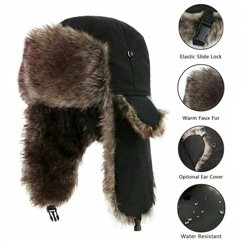 남녀공용 따뜻한 트래퍼 에비에이터 트루퍼 귀마개, 겨울 플랩 스키 모자, 러시아 스키 모자, 인조 모피 모자, 2022