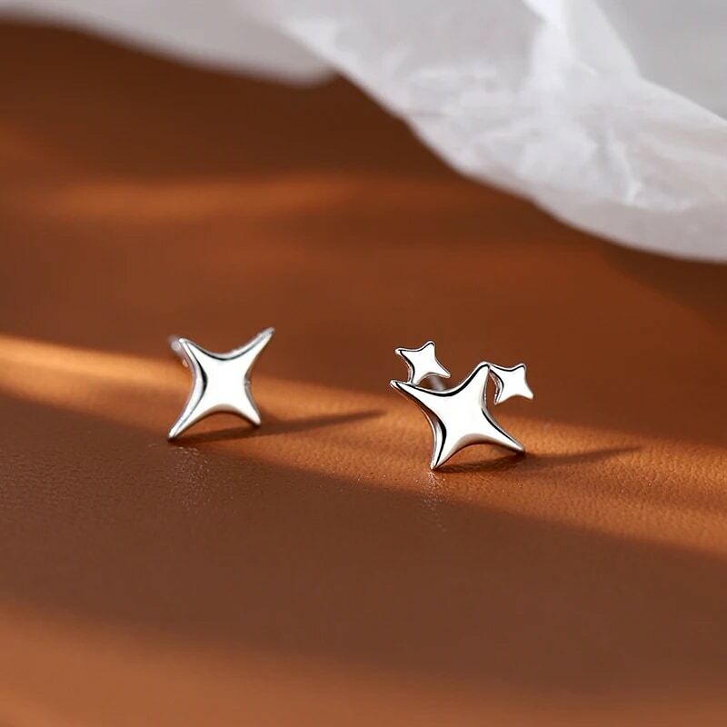 REETI 925 Stamp Silver Color Star Stud Earrings Women Girl Gift Cute Banquet Asymmetry Jewelry Dropshipping Wholesale
