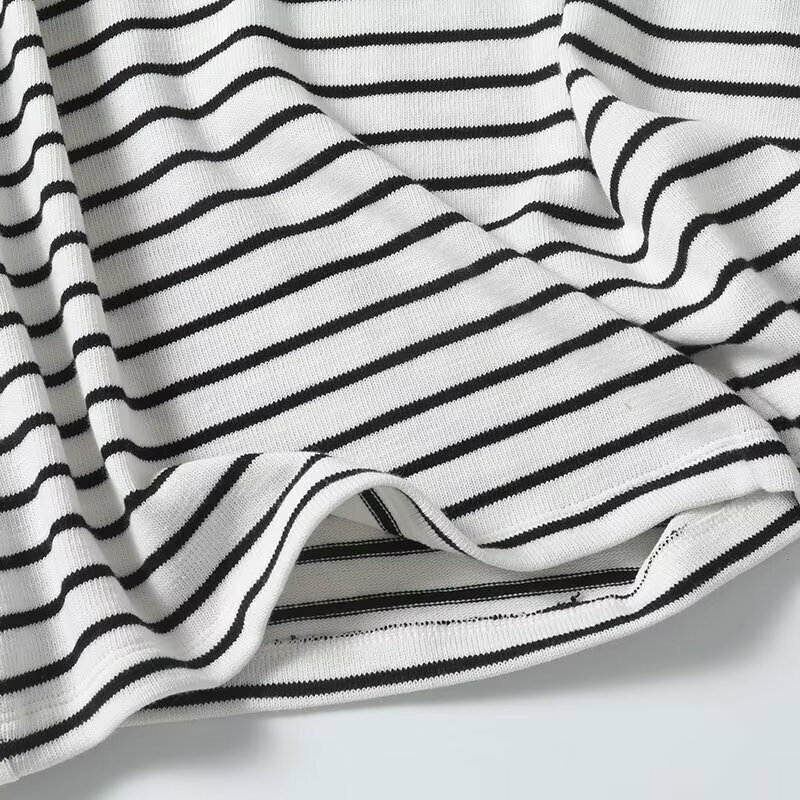 Maxdutti Summer Patchwork Pure Cotton Nordic Minimalist Striped T-shirt Women Fashion Loose Off Shoulder Casual Tops