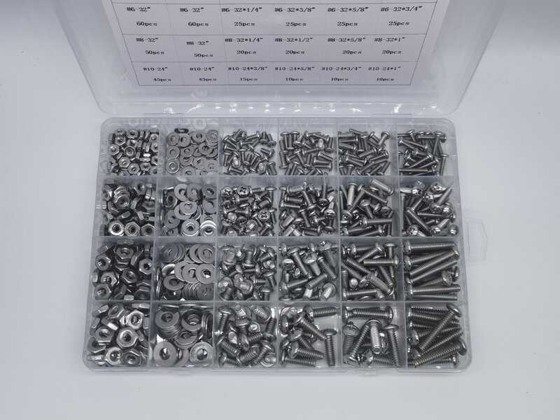 ジリップパンヘッドの品揃え、ステンレス鋼のボルト、ナットフラットワッシャー、304ステンレス鋼、 #4-40、 #6-32、 #8-32、 # 10-24phillips、750個