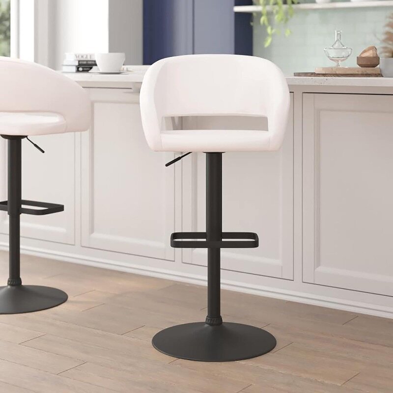 Erik Comfortable & Stylish Contemporary Barstool with Rounded Mid-Back and Foot Rest, Adjustable Height - Gray Fabric
