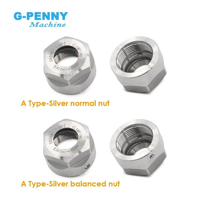 G-Penny ER20-A Collet Nut Balanced Nut สำหรับเครื่องแกะสลัก CNC แกนมอเตอร์สีดำ/เงิน Collet Chuck